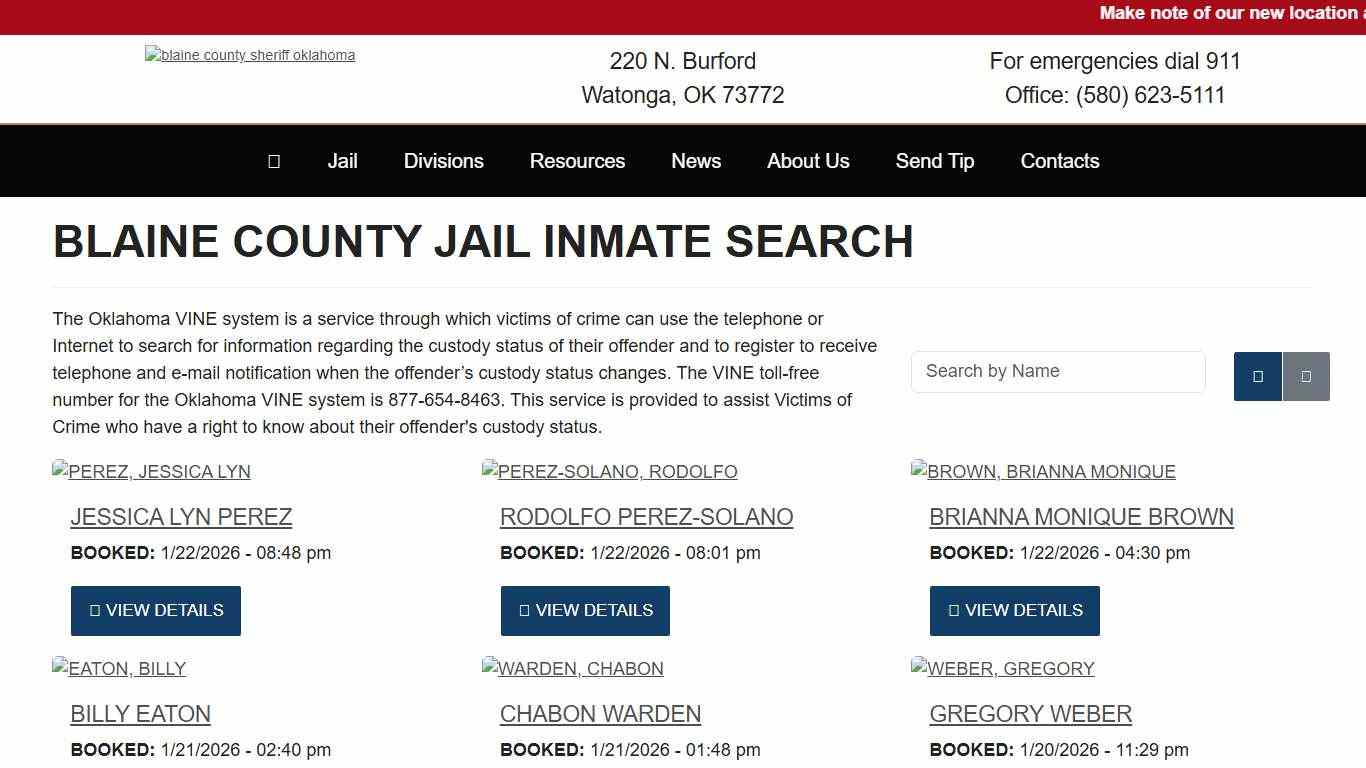 Inmate Search - Blaine County Sheriff's Office Oklahoma Watonga, OK